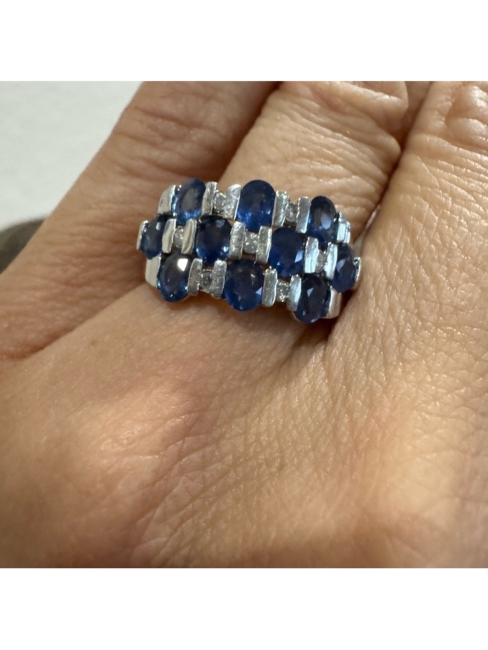 Platinum Blue Sapphire & Diamond Multi-Row Ring